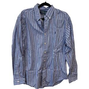 Ralph Lauren Mens Blue Striped Button Down Shirt Classic Fit Size L Long Sleeve